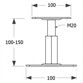 Embase Pied de poteau carrée réglable par vis dans l'embase galvanisé à visser - 100 x 100 x 100-150 mm M20