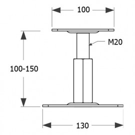 Embase Pied de poteau carrée réglable par vis dans l'embase galvanisé à visser - 100 x 130 x 100-150 mm M20
