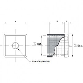 Embout carré - Intérieur fileté M10 - 35 x 35 mm - Noir - Ép. tube 1,6 - 2 mm