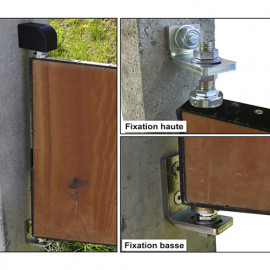 Pivot de portail bois sans seuil à cheviller - Kit fixation haute et basse