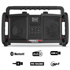 Radio de chantier ROCKBULL - 2 x 25 (50) W - Bluetooth, MP3, Aux in, FM, USB, DAB+ - Perfect Pro