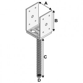 Pied de poteau rŽglable ˆ ancrer type PAULR 80 (A x B x C x D x Žp) 80 151 x 130 x 250 x 20 x 4,0 mm - Fixtout