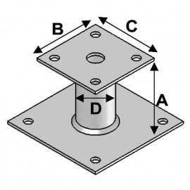 Pied de poteau avec platine type PP (A x B x C x D x Žp) 100 x 90 x 80 x 42 x 4,0 mm - Fixtout