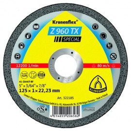 25 disques à tronçonner MP SPECIAL Z 960 TX D. 115 x 1 x 22,23 mm - Acier / Inox / Alliages / TiN - 322184 - Klingspor