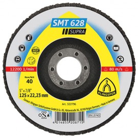 10 disques/plateaux plats à lamelles zirconium SUPRA SMT 628 D. 115 x 22,23 mm Gr 36 - 322789 - Klingspor