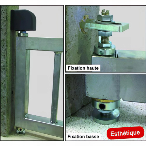 Pivot de portail acier avec seuil fixé à la résine - Carré 35 x 35 mm - Kit fixation haute et basse