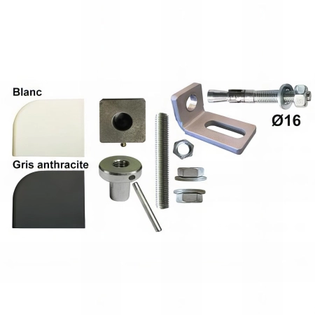 Pivot de portail acier seuil à cheviller - Fixation basse 3 trous - Carré 30x30 mm - Kit haut et bas