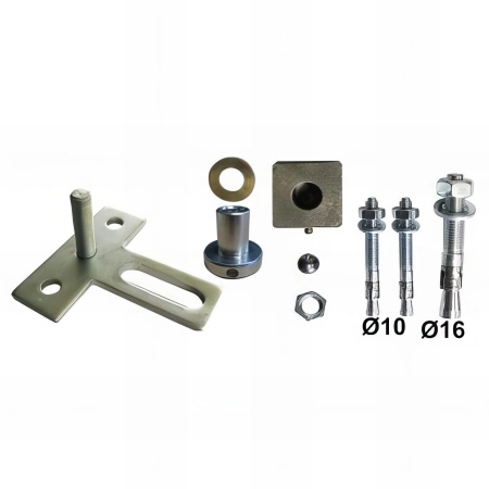 Pivot de portail acier seuil à cheviller - Fixation basse 3 trous - Carré 30x30 mm - Kit haut et bas