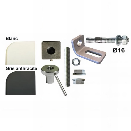 Pivot de portail acier seuil à cheviller - Fixation basse 1 trou - Carré 30x30 mm - Kit haut et bas