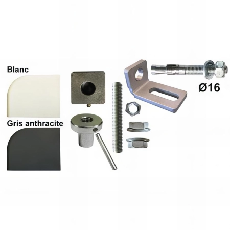 Pivot de portail acier sans seuil à cheviller - Carré 35 x 35 mm - Kit fixation haute et basse