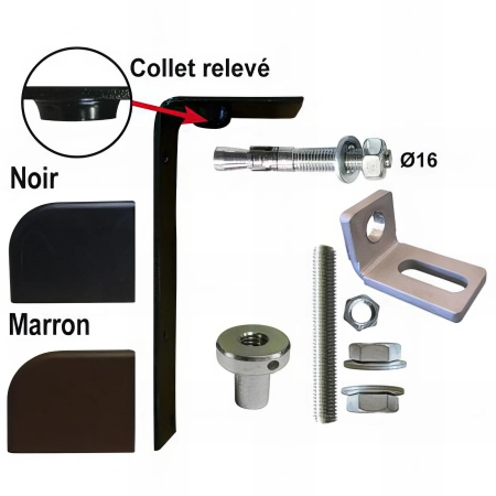 Pivot de portail bois sans seuil à cheviller - Kit fixation haute et basse