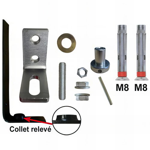 Pivot de portail bois sans seuil à cheviller - Kit fixation haute et basse