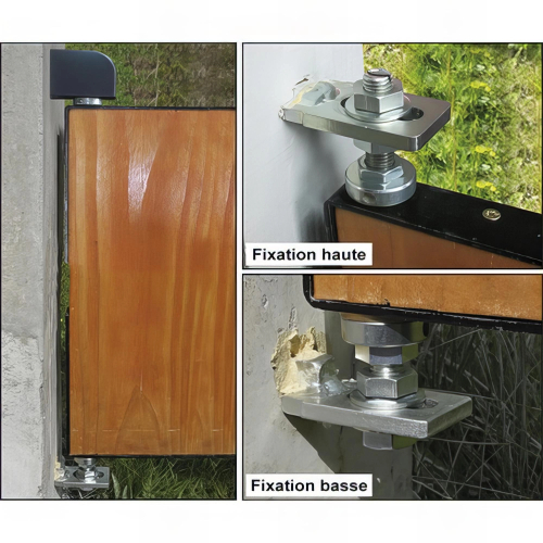 Pivot de portail bois sans seuil fixé à la résine - Kit fixation haute et basse