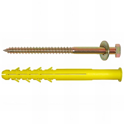 20 Chevilles menuiserie longues D.16 x L.200 mm avec tire-fond D.12 mm zingué tête hexa. et rondelle