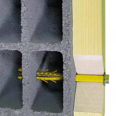 20 Chevilles menuiserie longues D.16 x L.200 mm avec tire-fond D.12 mm zingué tête hexa. et rondelle 2