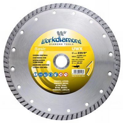 Disque diamant à jante continue cannelée UWX - D. 230 x Al. 22,23 x H. 10 mm - Béton / Brique