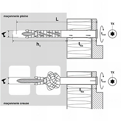 50 chevilles longues expansion nylon, tête fraisée TX40, inox A4 -10 x 80 mm 2