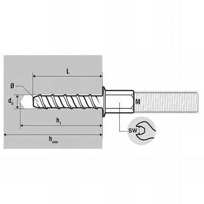 100 pitons femelles M8, support béton avec vis, ETE option 1 - acier zingué 2