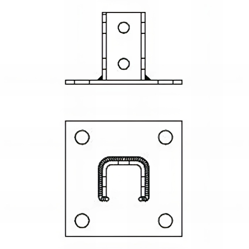 12 supports pour charges lourdes, support base carrée "U" indextrut, zingué - M16 (41 / 21 - 41 / 41)