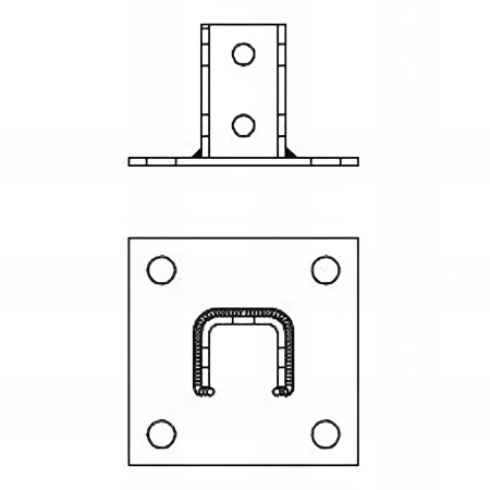 12 supports pour charges lourdes, support base carrée "U" indextrut, zingué - M16 (41 / 21 - 41 / 41)