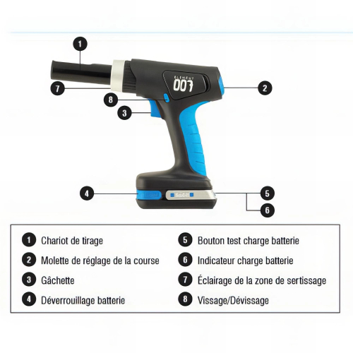 Outil de pose sur batterie E-007 pour chevilles à expansion avec vis (SANS chargeur ni batterie)