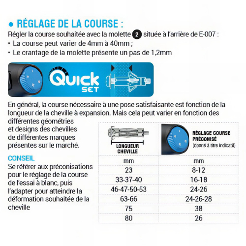 Outil de pose sur batterie E-007 pour chevilles à expansion avec vis (SANS chargeur ni batterie)