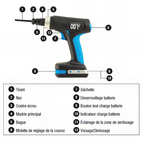 Outil de pose sur batterie E-007-T pour chevilles à expansion sans vis (SANS chargeur ni batterie)