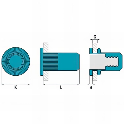 500 écrous cylindrique cranté borgne, Inox A2, tête plate - M4 x 16 mm 2