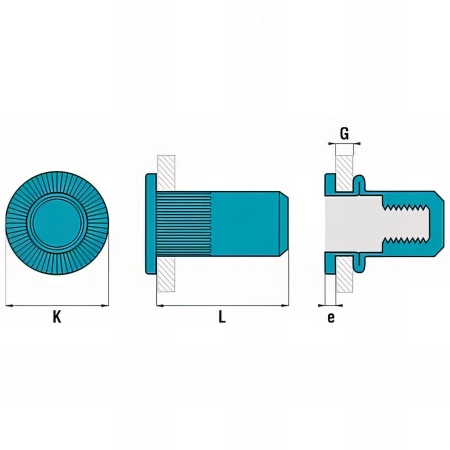 250 écrous cylindrique cranté borgne, Inox A2, tête reduite - M8 x 21.5 mm