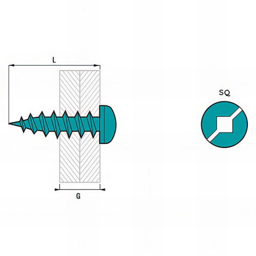 500 vis à tole tête cylindrique carré fendue, Inox A2 - SQ2 - 4.2 x 13 mm