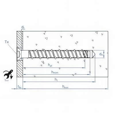 100 vis a béton D. 6 x 45 mm tête fraisée homologuées ETE option 1 atlantis C3-H 2