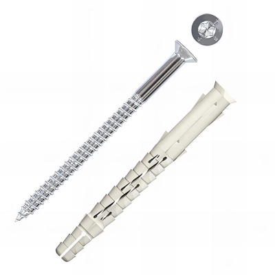 20 chevilles longues expansion nylon - vis tête fraisée T40, acier zingué - 10 x 200 mm