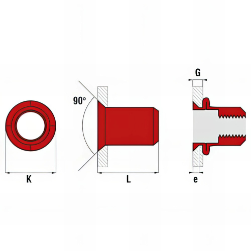 500 écrous cylindriques lisses acier - tête fraisée - M6 x 16 mm