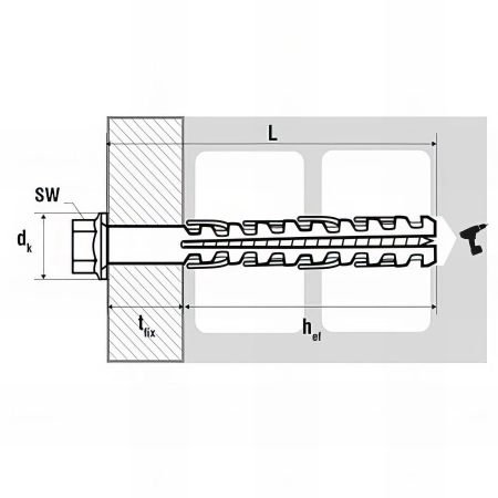 8 chevilles parpaing longue expansion tirefond TH à embase - 12 x 130 mm