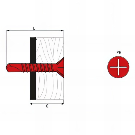 250 vis autoperceuses à ailettes, tête fraisée - acier zingué blanc - PH2 - 4,8 x 45 mm