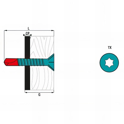 200 vis bimétal ailettes, tête fraisée TX30, inox A2 / acier cémenté - TX30 - 5.5 x 45 mm 2