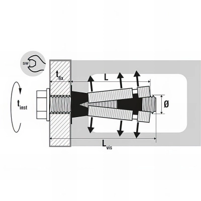 25 chevilles universelle multi-matériaux charges lourdes, acier zingué - M6 - avec piton 2