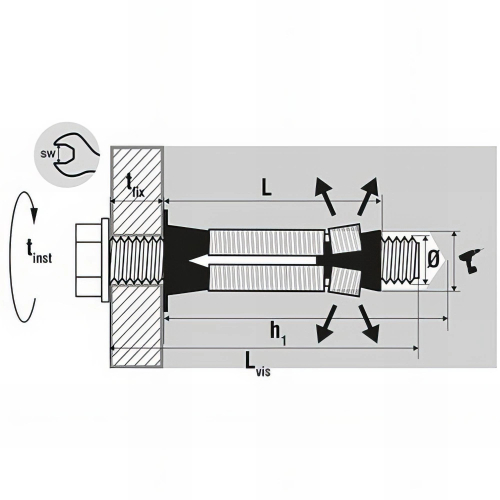 25 chevilles universelle multi-matériaux charges lourdes, acier zingué - M6 - avec piton