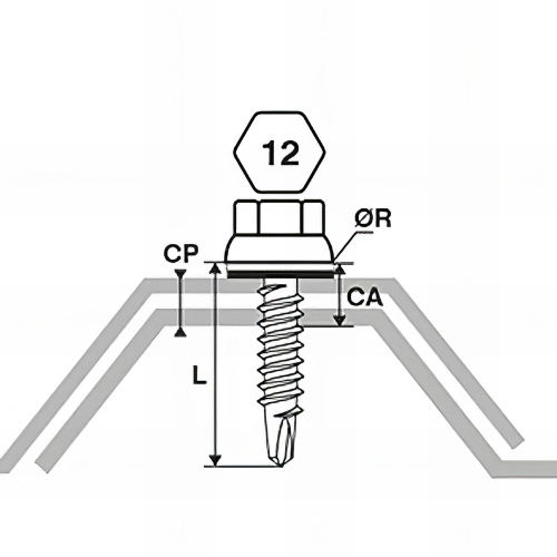 100 Vis pour bacs acier D. 6,3 mm L. 22 mm ZAMATOP-CR TH12 pour le couturage - RAL 5008
