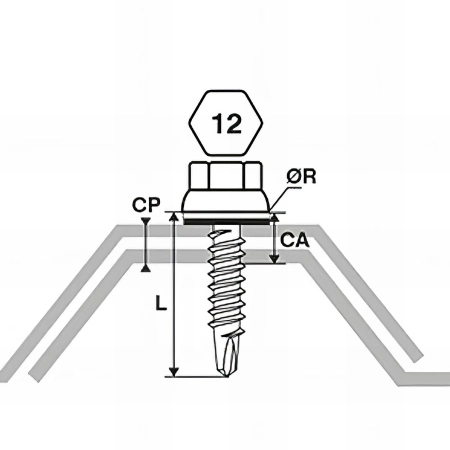 100 Vis pour bacs acier D. 6,3 mm L. 22 mm ZAMATOP-CR TH12 pour le couturage - RAL 9010