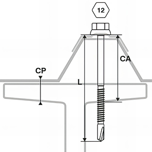 100 Vis pour bacs acier D. 6 mm L. 105 mm ZAMATOP-P TH12 pour l'IPN - RAL 5008