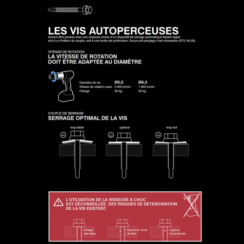 100 Vis pour bacs acier D. 6 mm L. 105 mm ZAMATOP-P TH12 pour l'IPN - RAL 8012