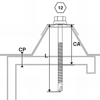 100 Vis pour bacs acier D. 6,3 mm L. 100 mm ZAMATOP-Z TH12 pour le Zed - RAL 5008 2