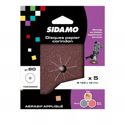 25 disques papier D.125 x 12 mm Gr 80 Corindon - 10930002 - Sidamo