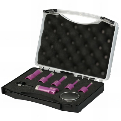 Coffret de 6 trépans diamant à sec pour meuleuse M14 - D. 6 - 8 - 10 - 12 - 18 - 22 mm - Céramique/Grès/Granit