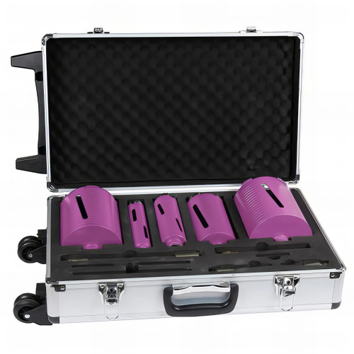 Coffret de 5 couronnes diamantées à sec L. 150 mm - Ø 32 - 52 - 67 - 112 - 132 mm - Emmenchement SDS Plus, SDSMAX et Hexagonal