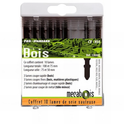 Coffret de 10 lames de scie sauteuse Bois/Métal - Attache en T - 330002 - Sidamo