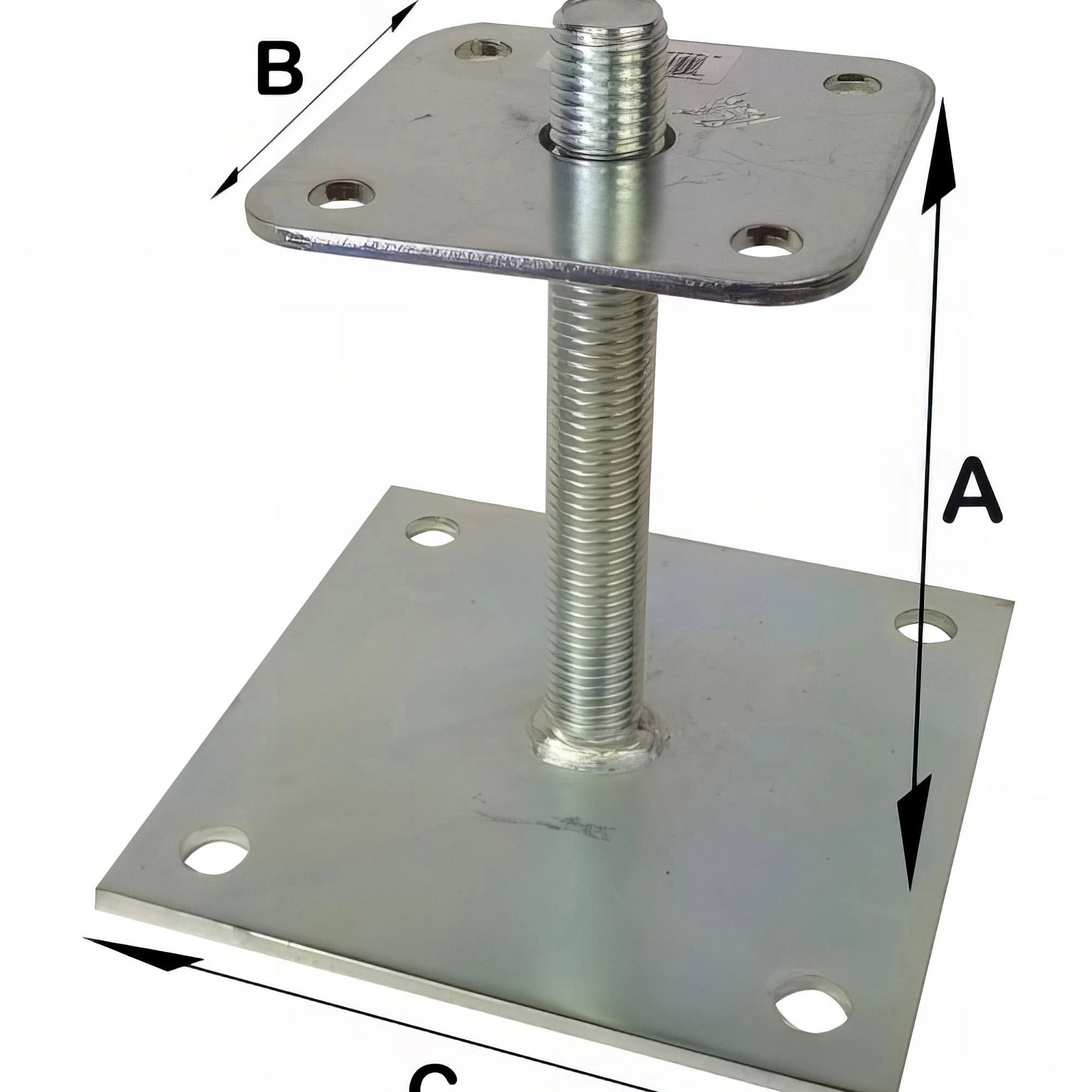 Pied de poteau réglable à boulonner avec platine et tige filetée