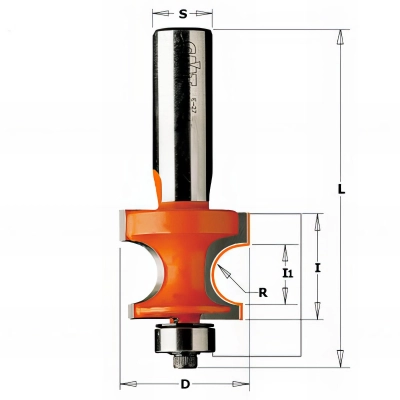 Fraise à arrondir demi rond avec roulement D. 22,2 x Lu. 15 x Q. 6 x R. 3,2 mm - 761.032.11 - CMT