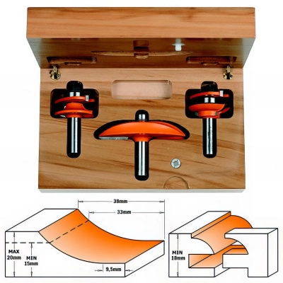 Coffret de 3 fraises carbure pour défonceuse spécial cuisine Q. 12 mm profil D - 900.516.11 - CMT
